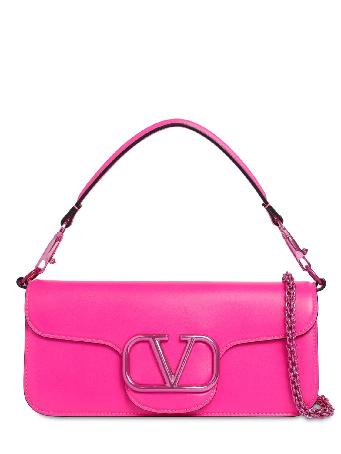 Valentino Garavani V Logo Leather Baguette Shoulder Bag In Uwt Pink Pp