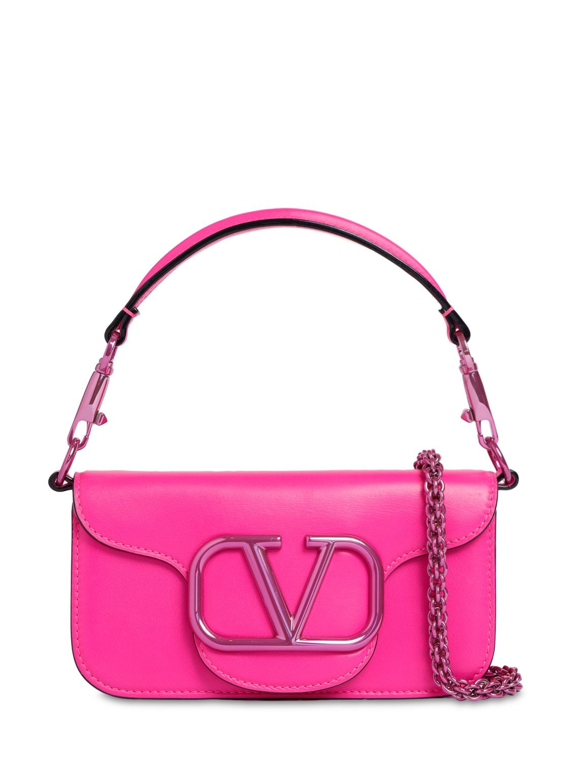 Valentino Garavani Small Loco V Logo Leather Shoulder Bag In Uwt Pink ...