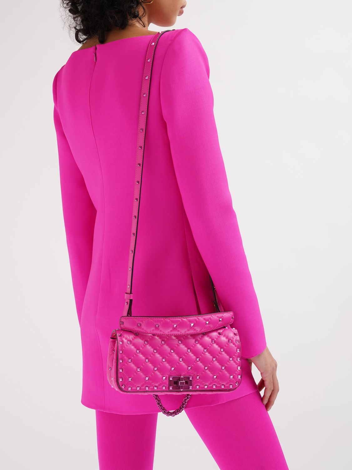 Shop Valentino Small Rockstud Leather Shoulder Bag In Uwt Pink Pp