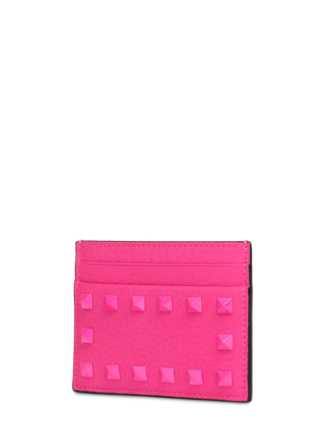 Shop Valentino Rockstud Leather Card Holder In Uwt Pink Pp