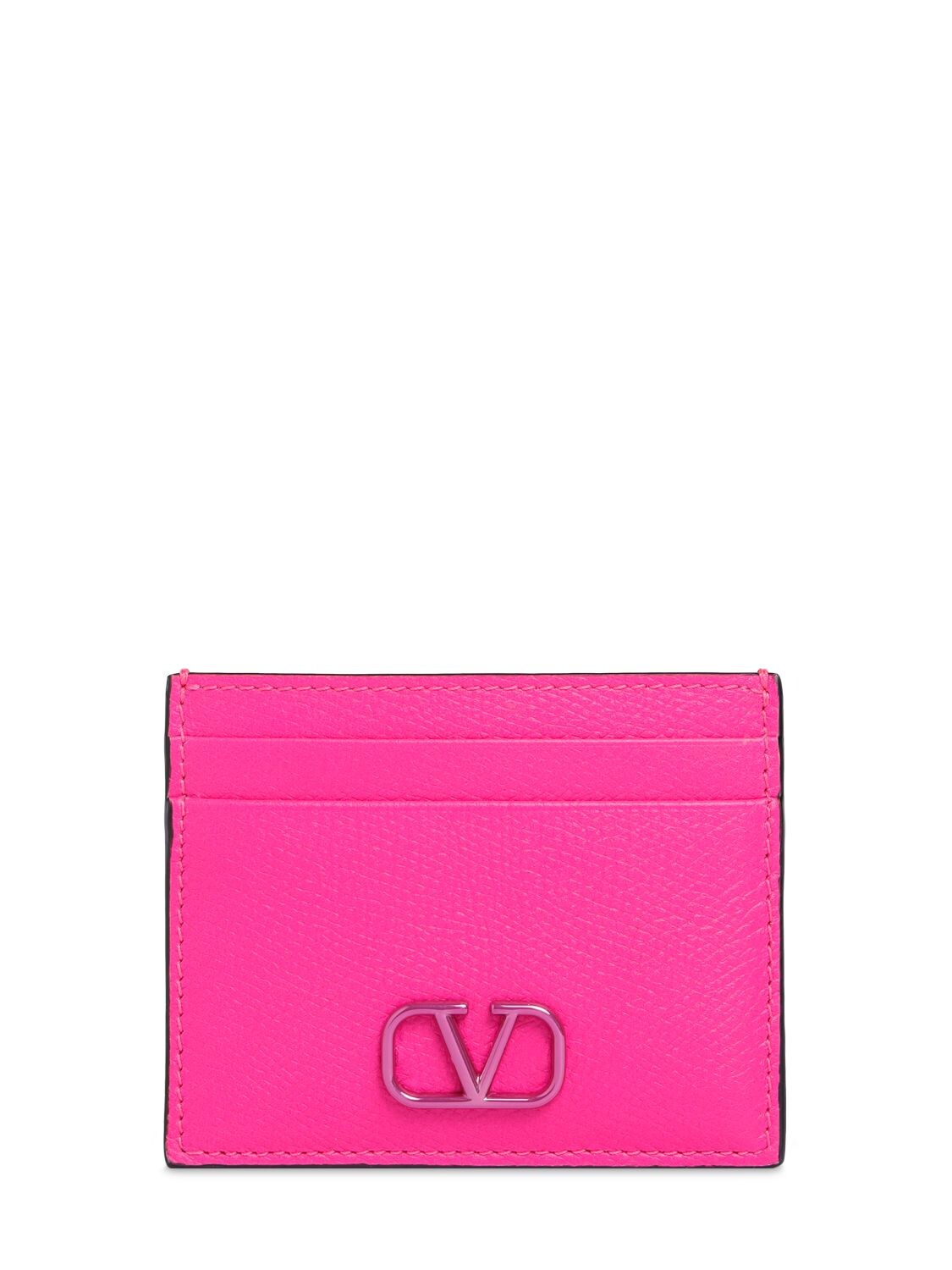 VALENTINO GARAVANI V Logo Grained Leather Card Holder