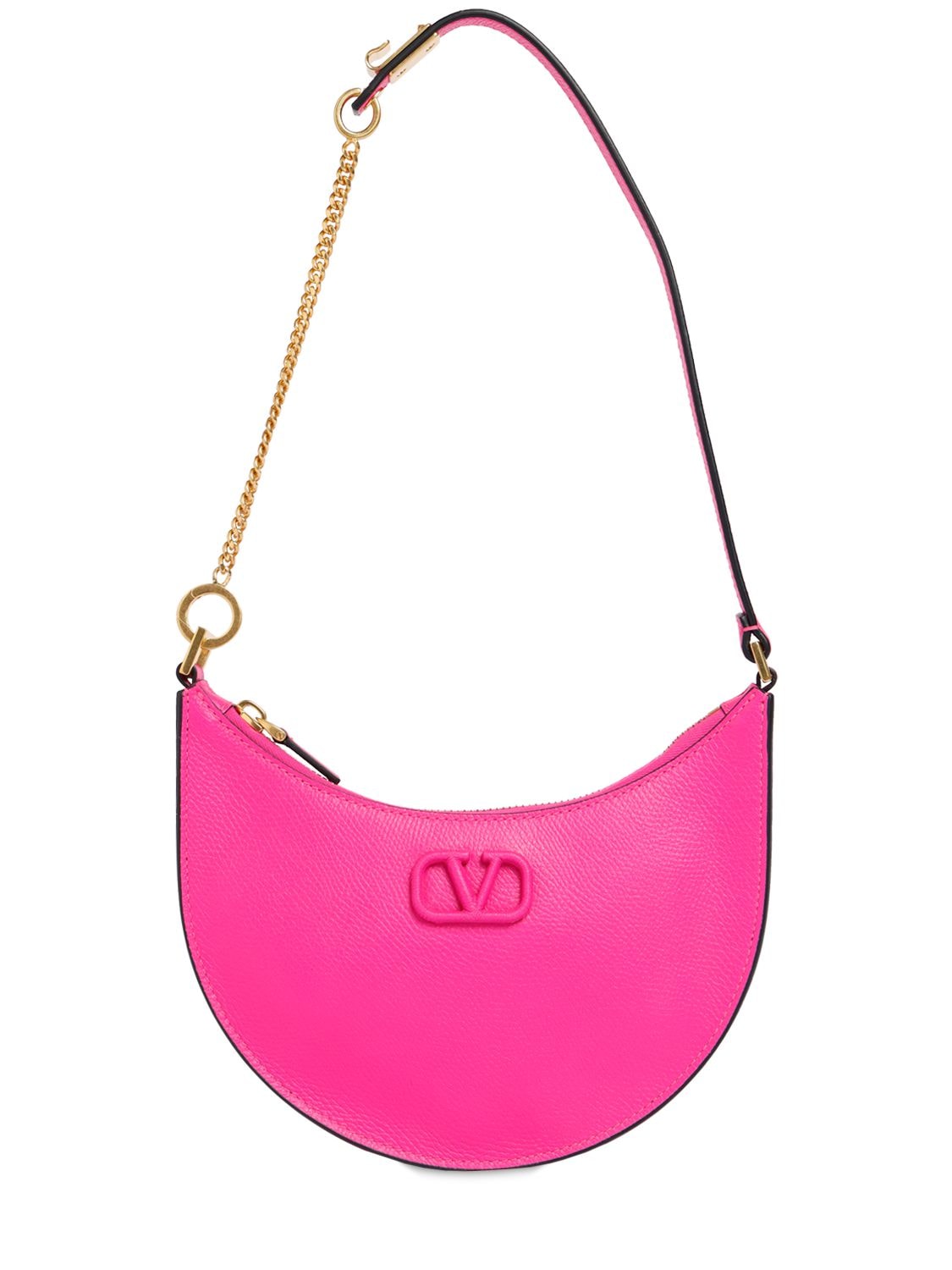 Shop Valentino Mini V Logo Signature Leather Hobo Bag In Uwt Pink Pp