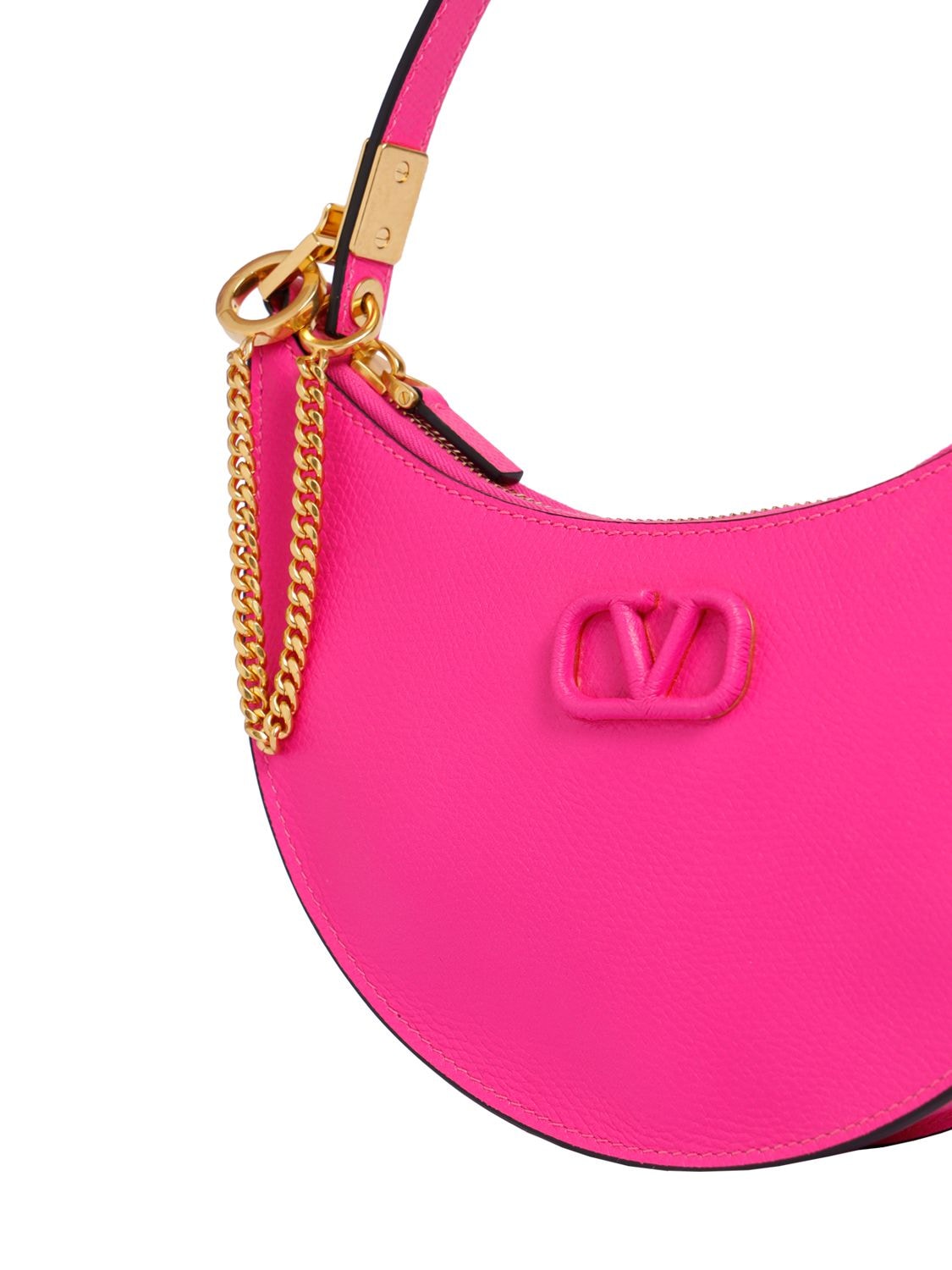 Shop Valentino Mini V Logo Signature Leather Hobo Bag In Uwt Pink Pp