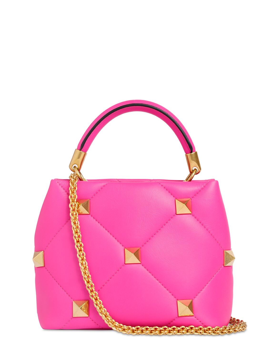 Valentino Pink Leather Small Roman Stud Top Handle Bag Valentino