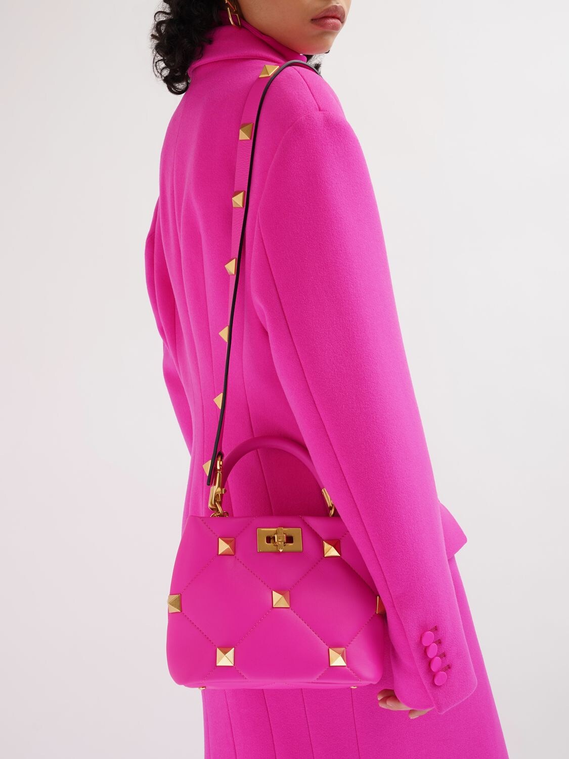 Valentino Pink Leather Small Roman Stud Top Handle Bag Valentino