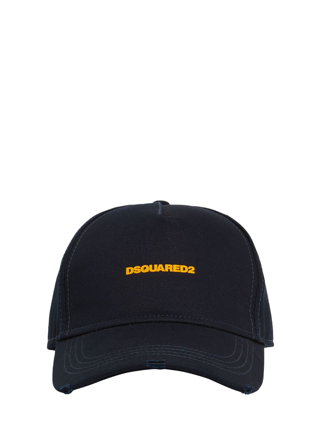 Dsquared2 Mini Logo Cotton Gabardine Cap In Navy,ocher
