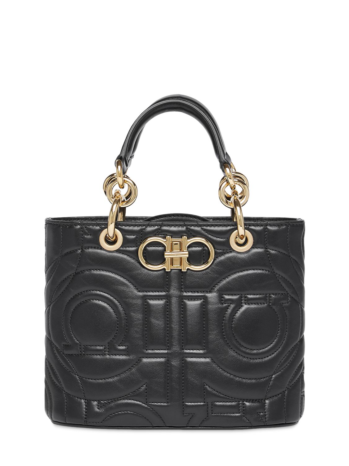 Ferragamo Gancino Quilted Leather Top Handle Bag In Nero Quilting