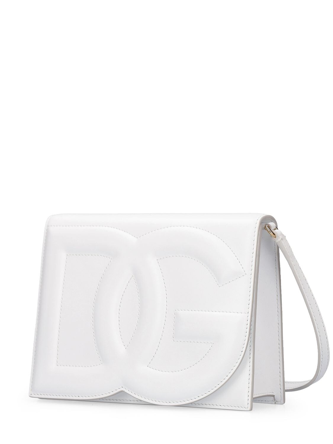 Shop Dolce & Gabbana Dg Logo Leather Shoulder Bag In Optic White