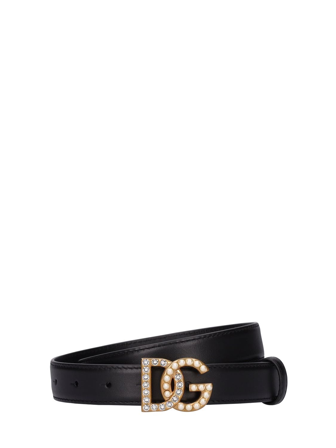 Dolce & Gabbana Dg 40mm Swarovski Crystal & Pearl Leather Belt In Black