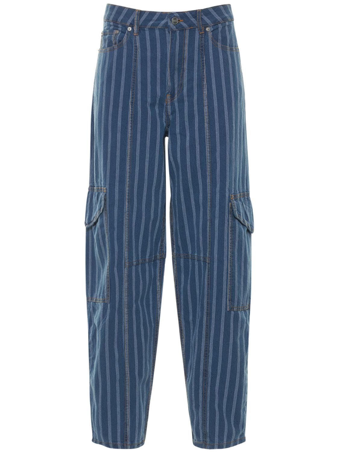 GANNI Light Stripe Cotton Denim Cargo Pants