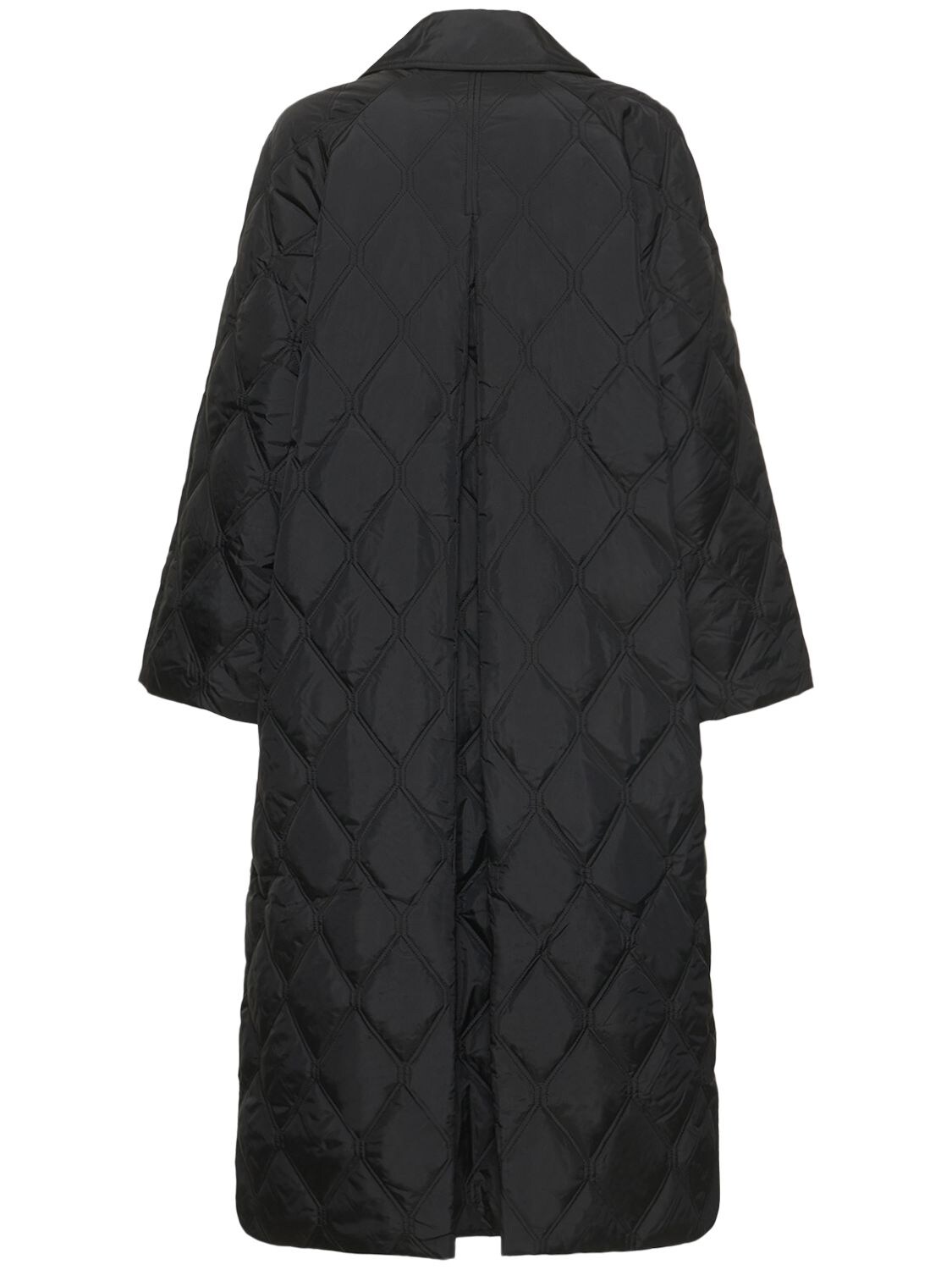 Ganni Quilted Recycled Ripstop Maxi Coat In Black