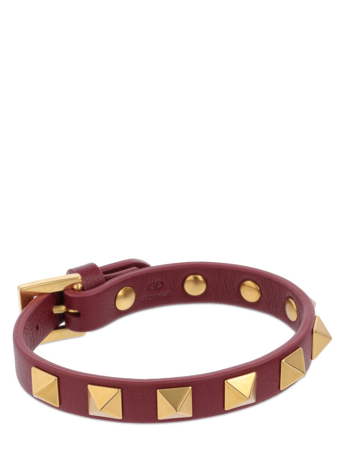 Shop Valentino Rockstud Leather Belt Bracelet In Ruby,gold