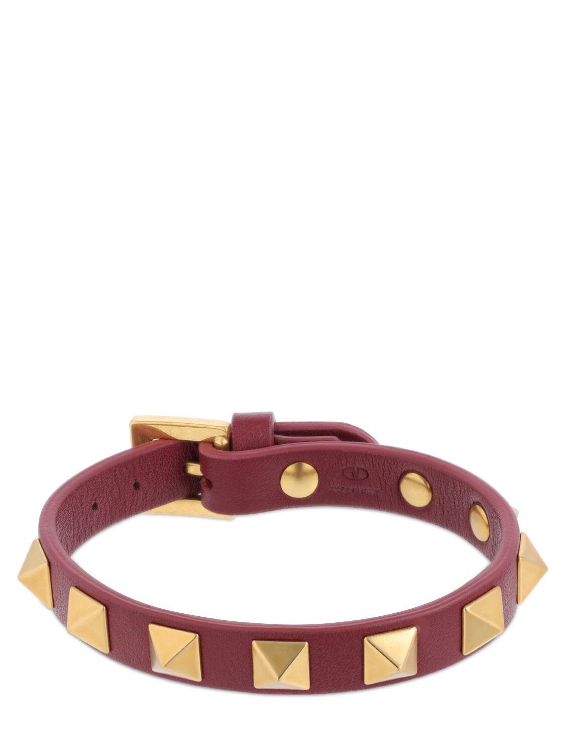 Shop Valentino Rockstud Leather Belt Bracelet In Ruby,gold