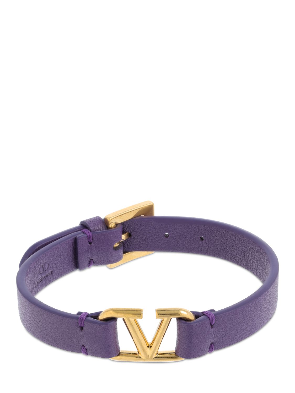 Valentino Garavani Slim V Logo Leather Belt Bracelet In Violet,gold