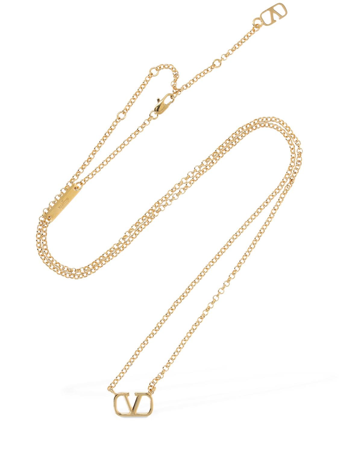 Shop Valentino V Logo Charm Long Necklace In Gold