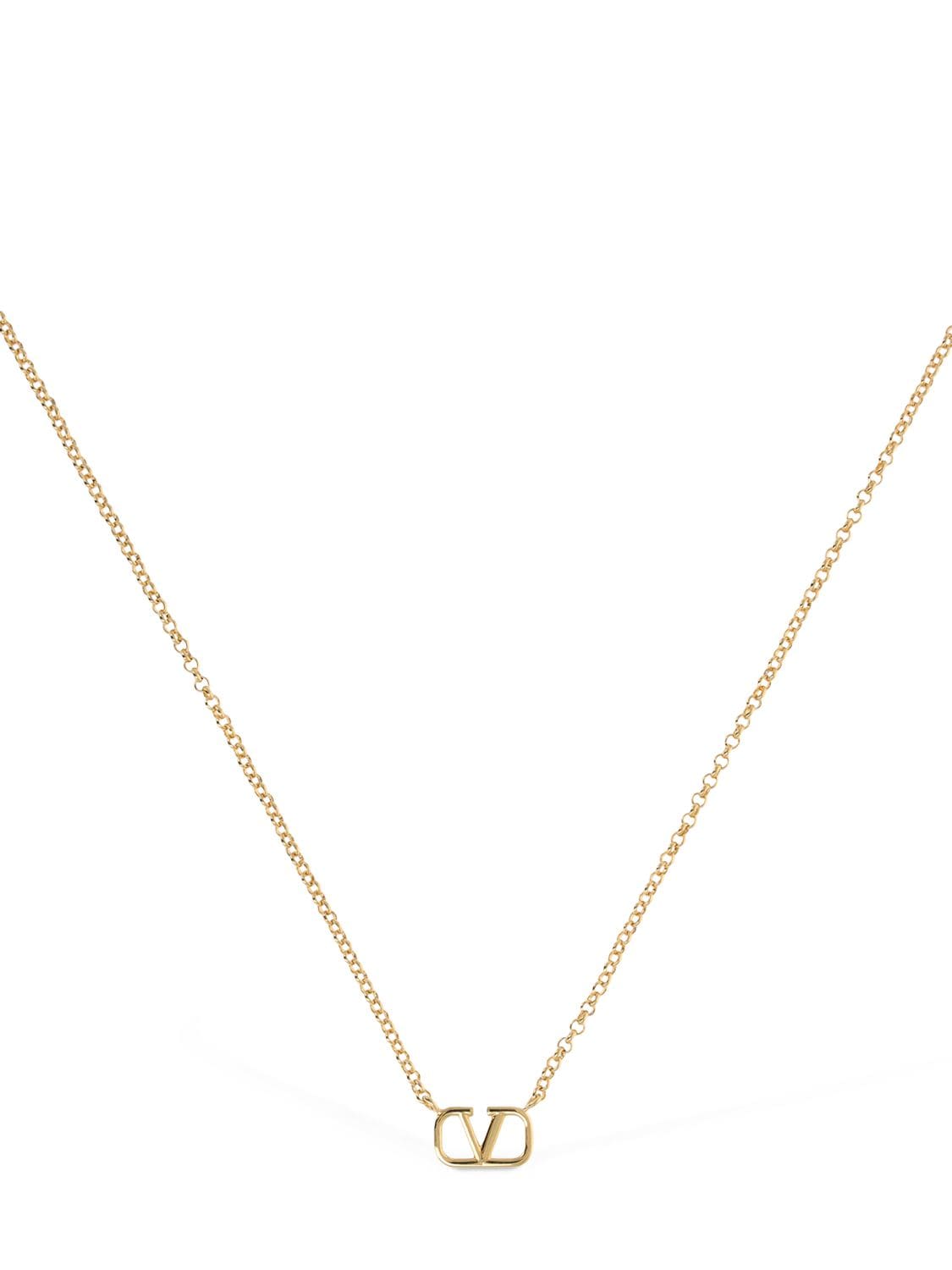 Valentino Garavani V Logo Charm Long Necklace In Gold