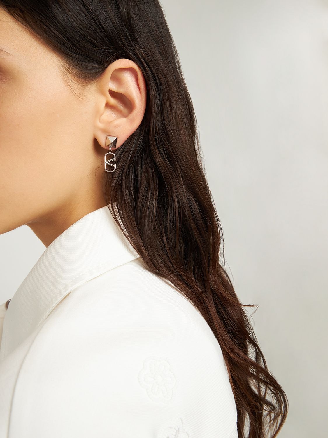 Shop Valentino Rockstud & V Logo Mono Earring In Silver