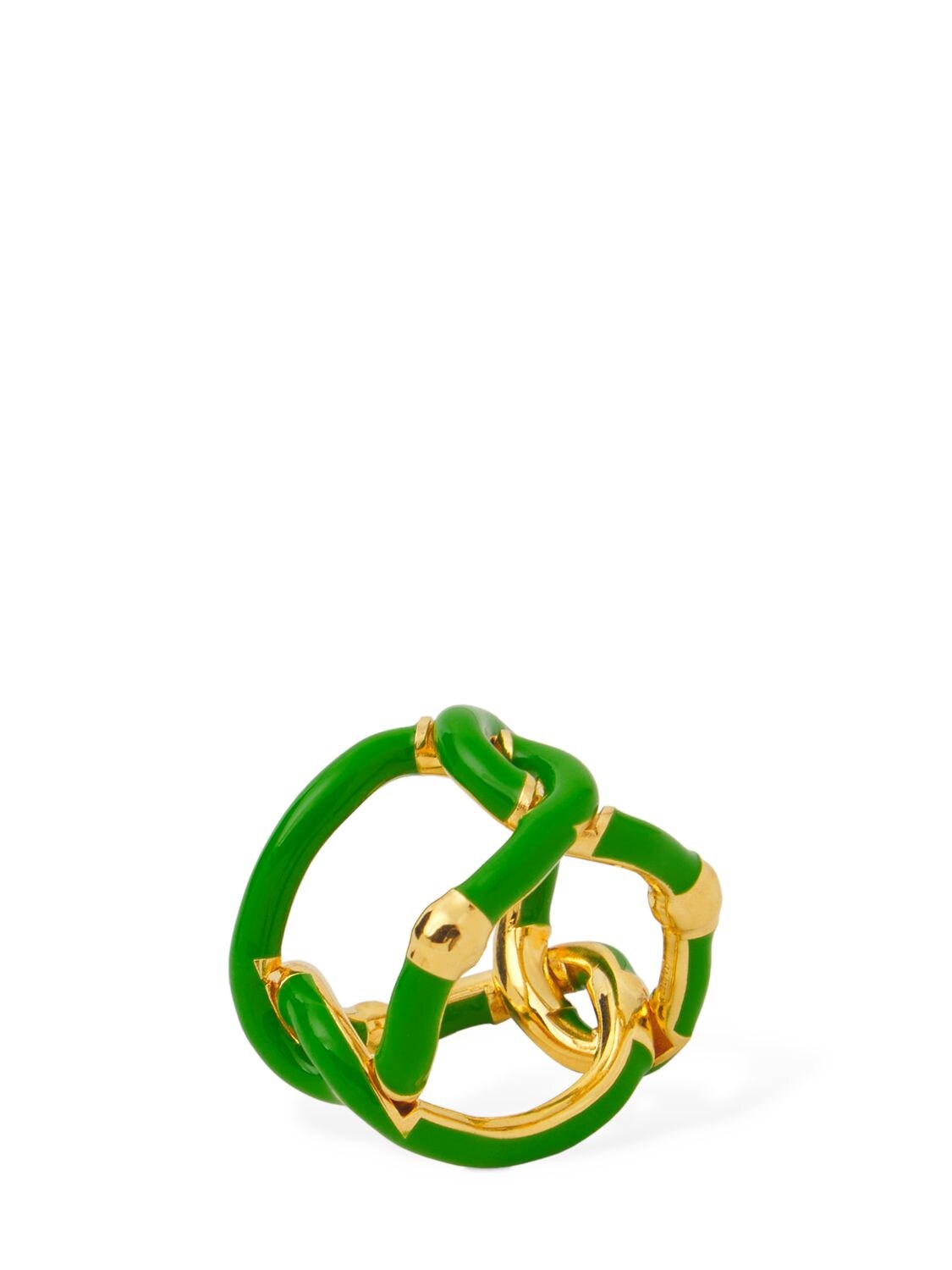 Shop Bottega Veneta Gold Finish Silver & Enamel Ring In Parakeet