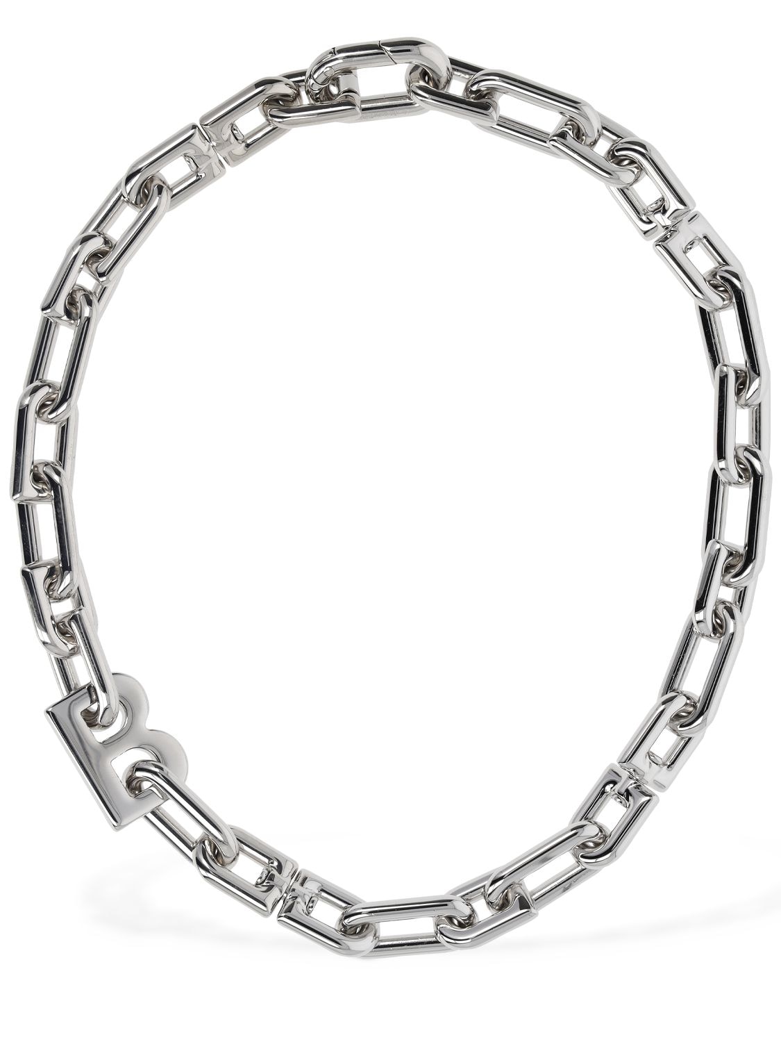 Balenciaga B Chain Thin Brass Necklace In Silver