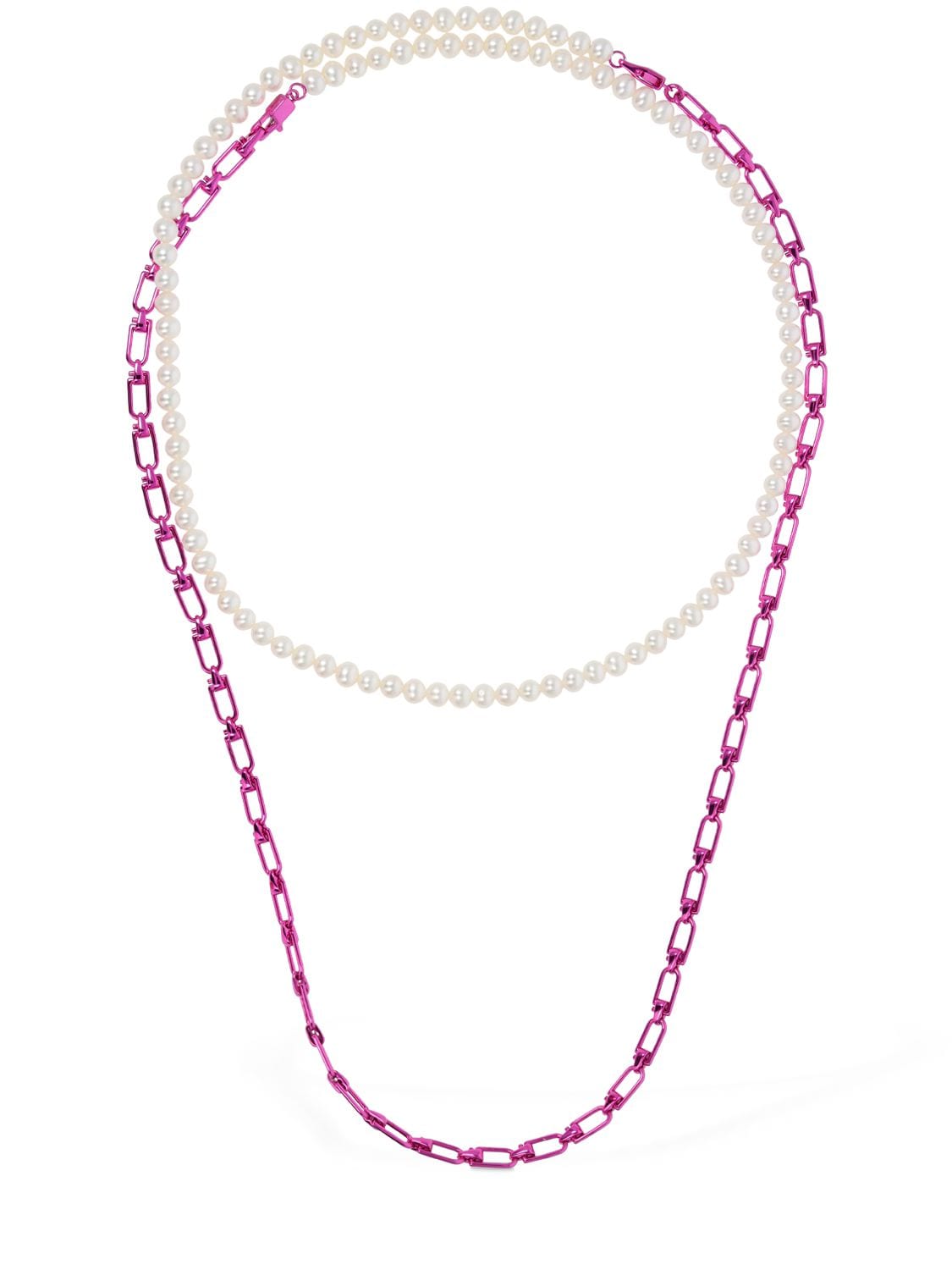 Eéra Chain & Pearl Double Reine Necklace In Pearl,fuchsia