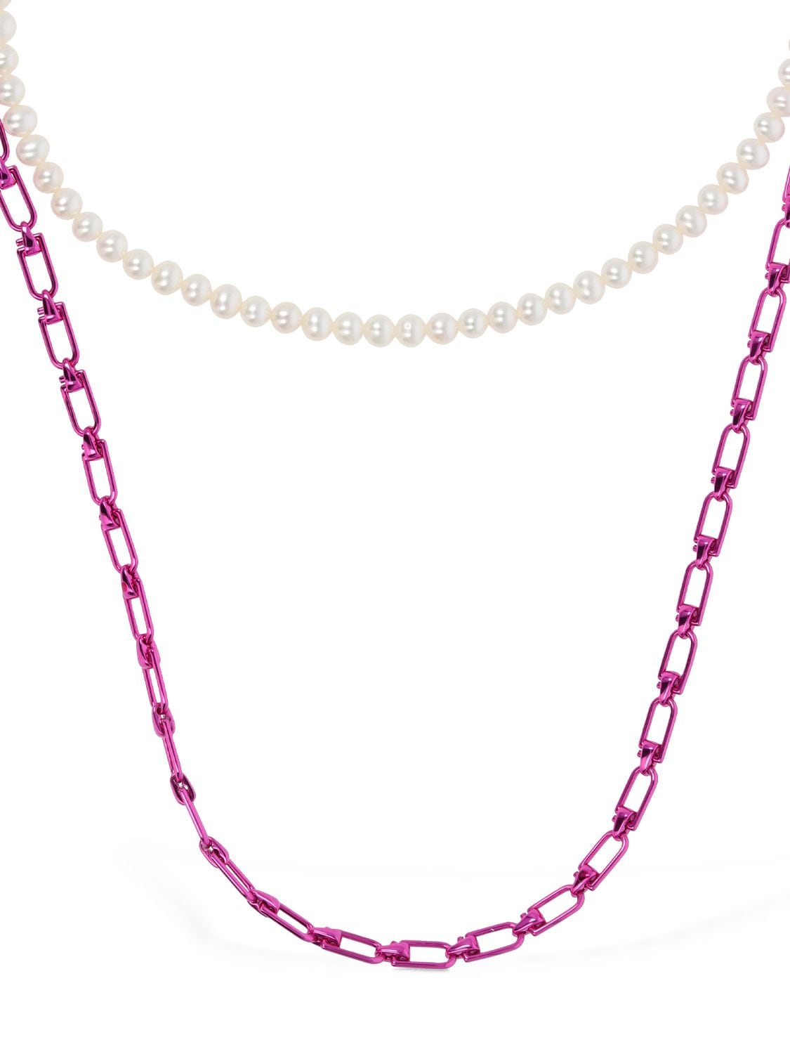 Shop Eéra Chain & Pearl Double Reine Necklace In Pearl,fuchsia