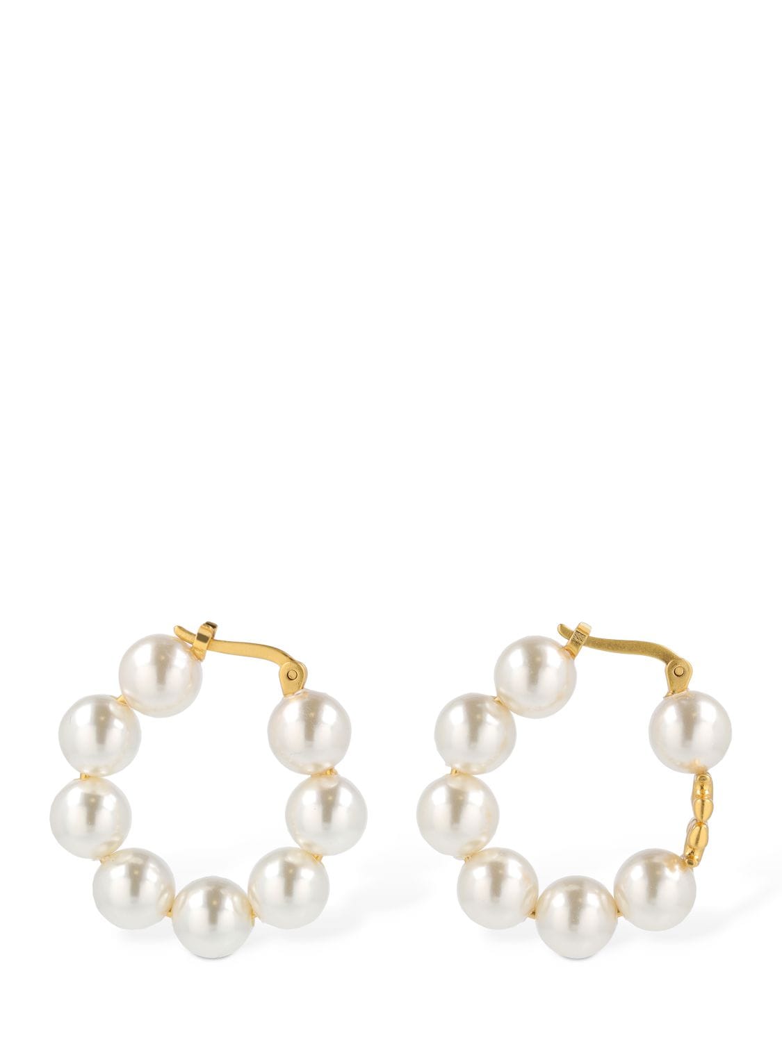 Shop Tory Burch Kira Faux Pearl Hoop Earrings In White,gold