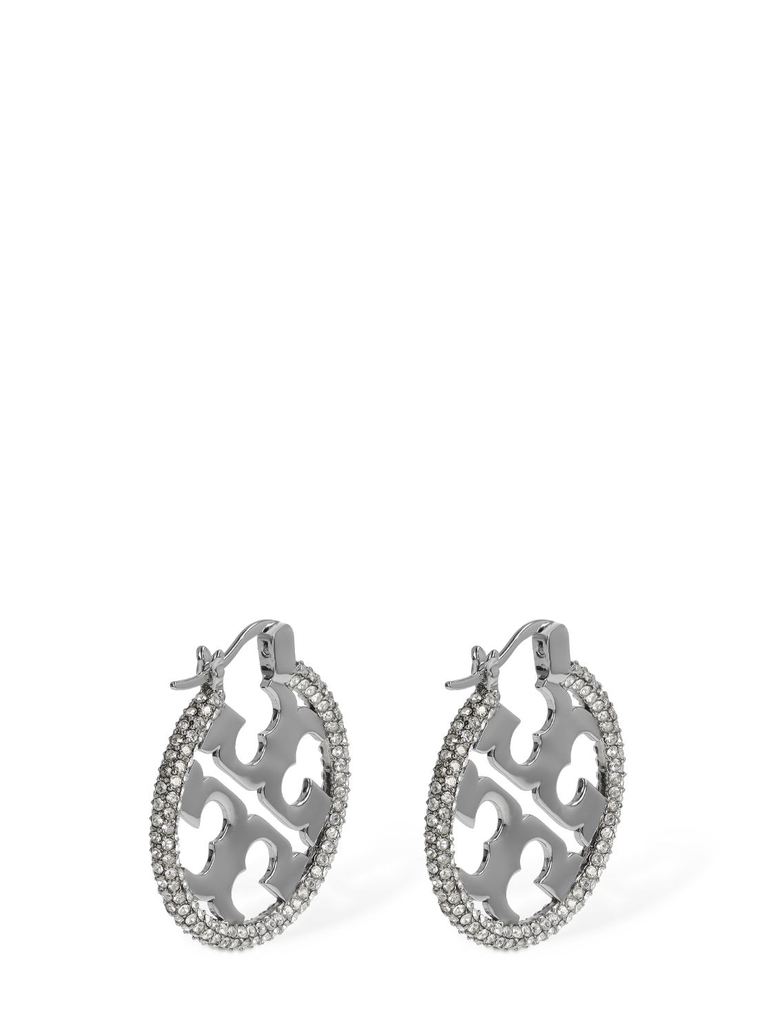 Shop Tory Burch Miller Pavé Hoop Earrings In Silver