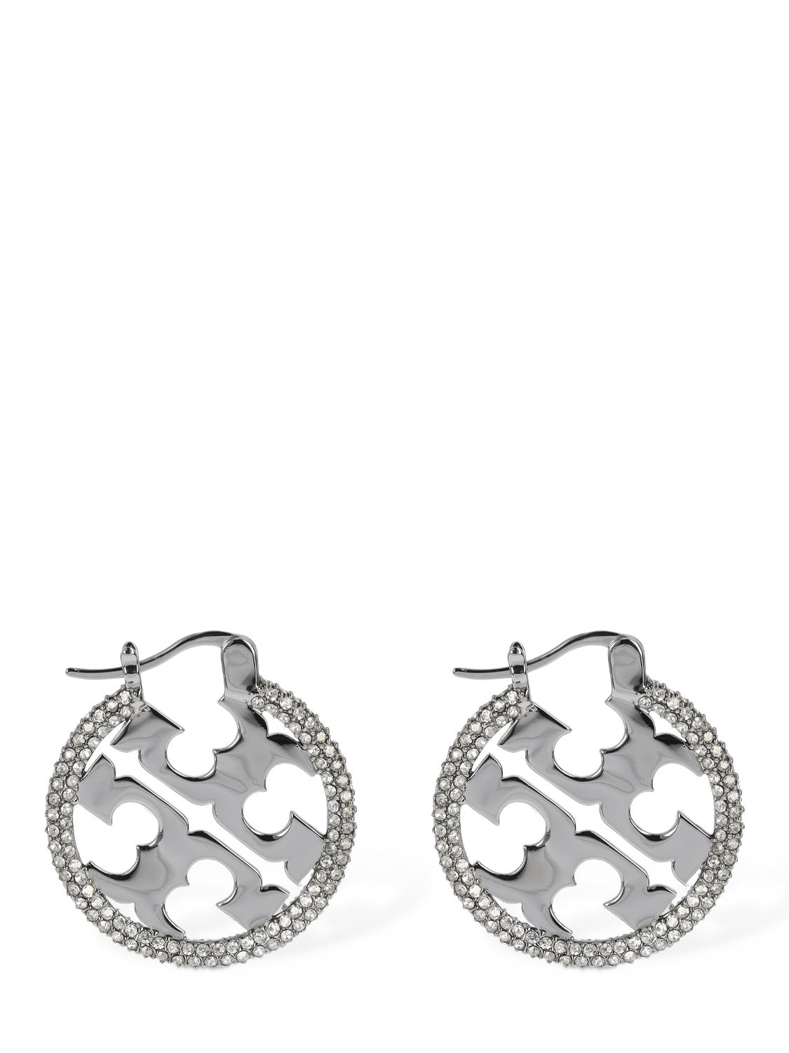 Shop Tory Burch Miller Pavé Hoop Earrings In Silver