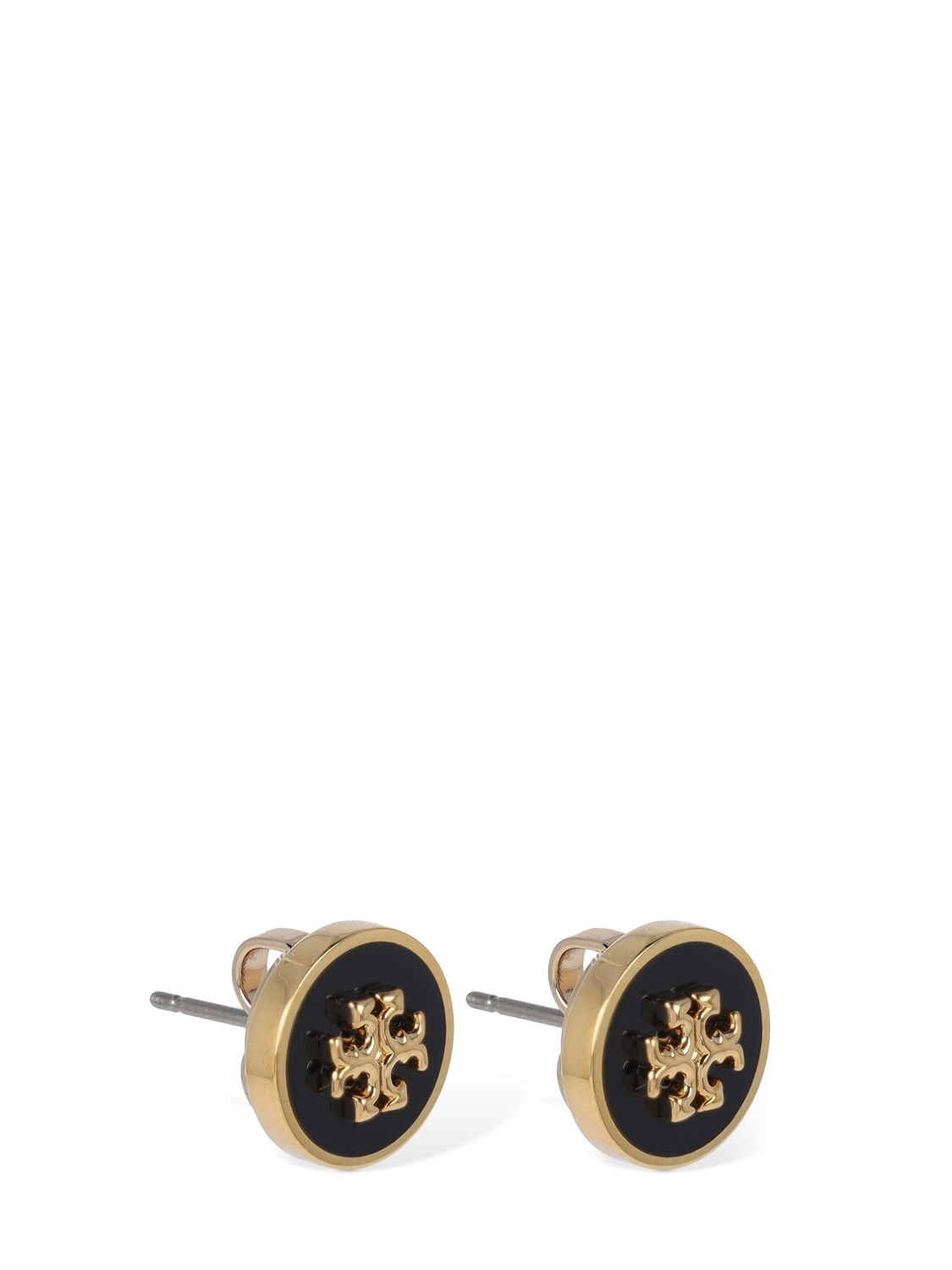 Shop Tory Burch Kira Enamel Stud Earrings In Black,gold