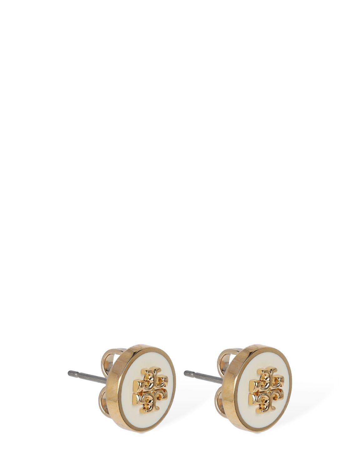 Shop Tory Burch Kira Enamel Stud Earrings In Ivory,gold