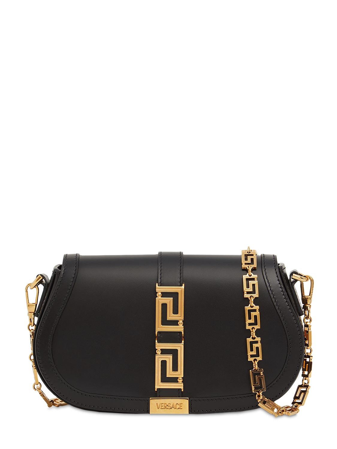 Versace Small Greca Goddess Leather Shoulder Bag In Black | ModeSens