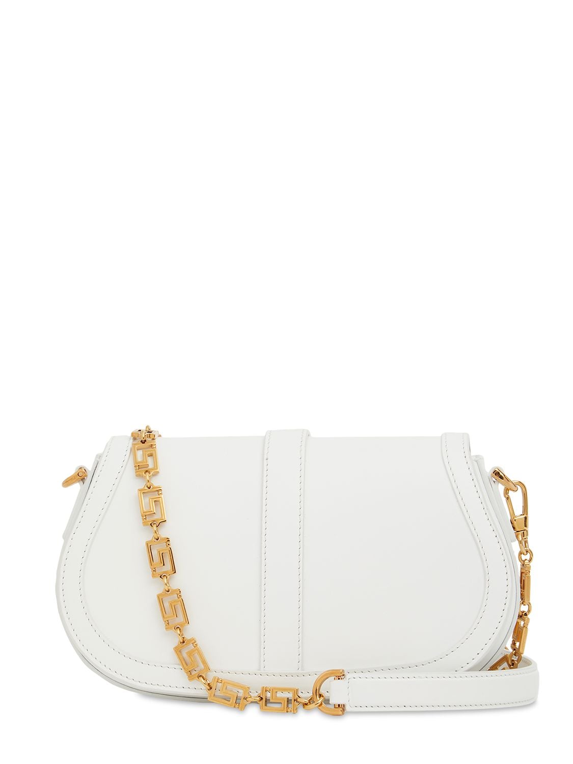 Shop Versace Small Greca Goddess Leather Shoulder Bag In White