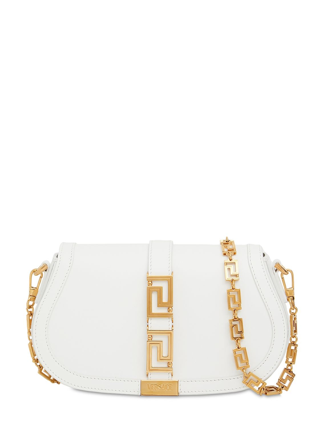 Versace Small Greca Goddess Leather Shoulder Bag In White
