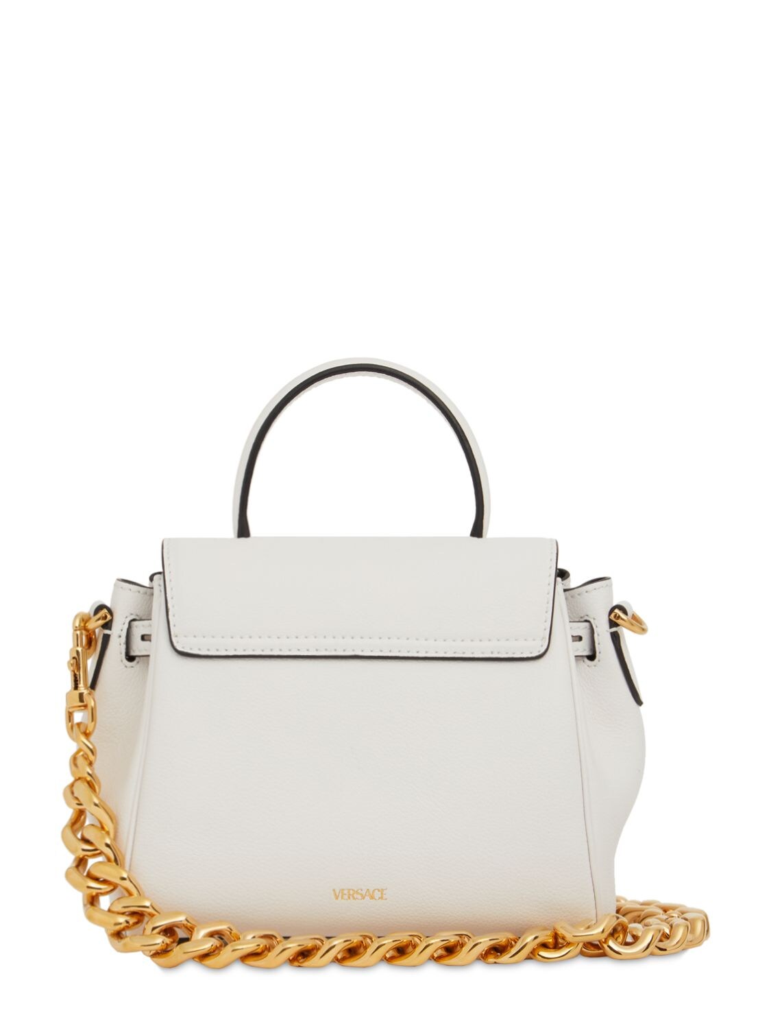 Shop Versace Small Medusa Leather Top Handle Bag In White