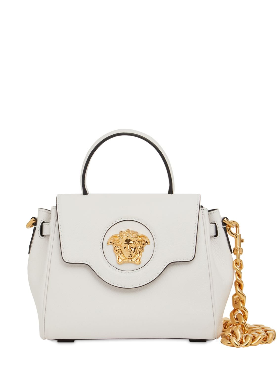 Versace Small Medusa Leather Top Handle Bag In White