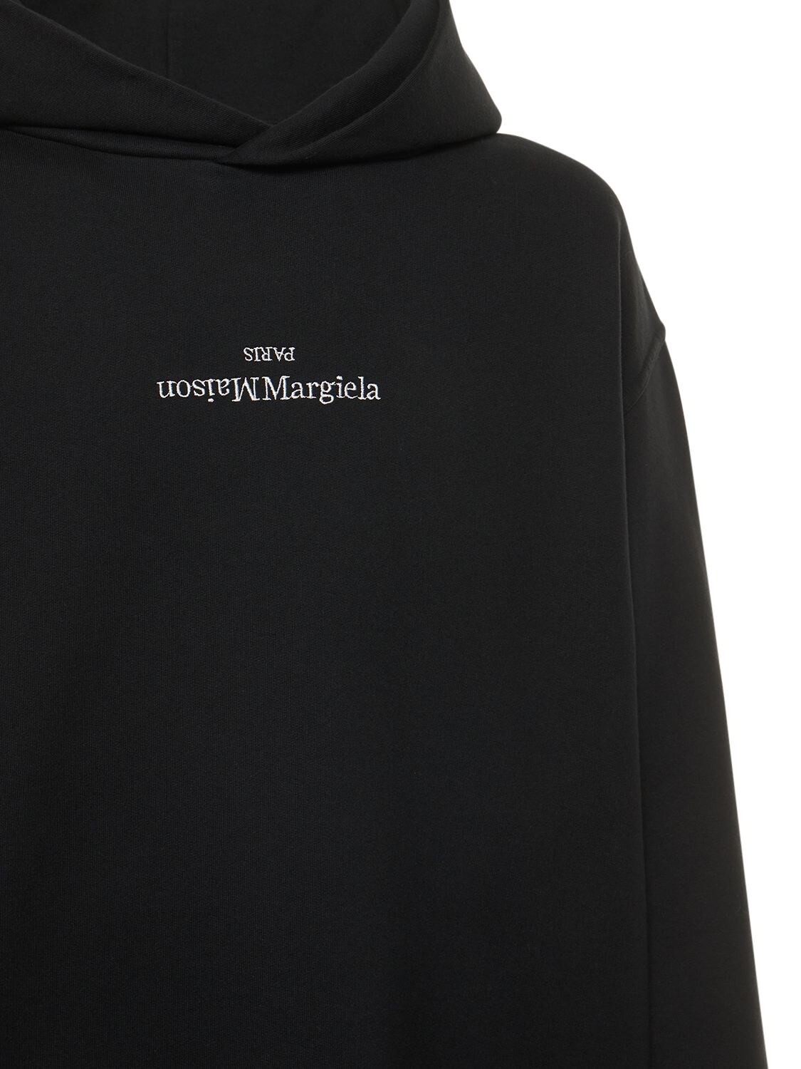 Shop Maison Margiela Upside Down Logo Jersey Hoodie In Black,white