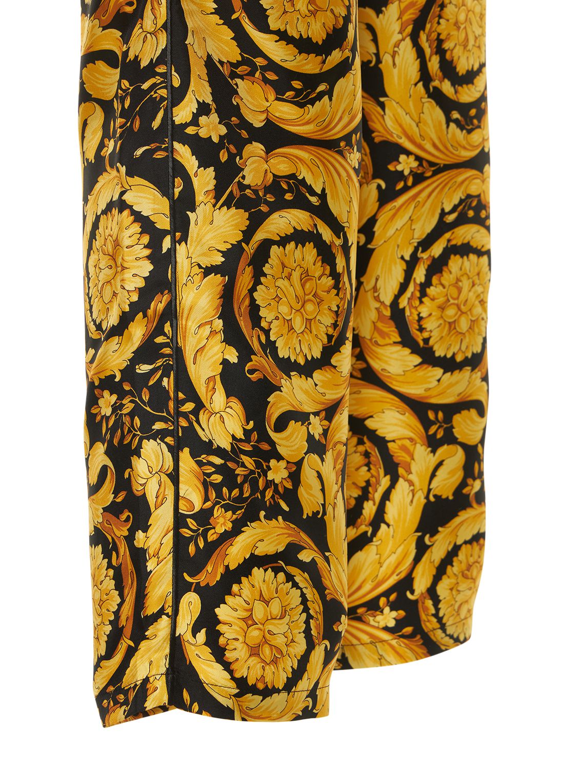 Shop Versace Baroque Print Silk Twill Pants In Black,gold