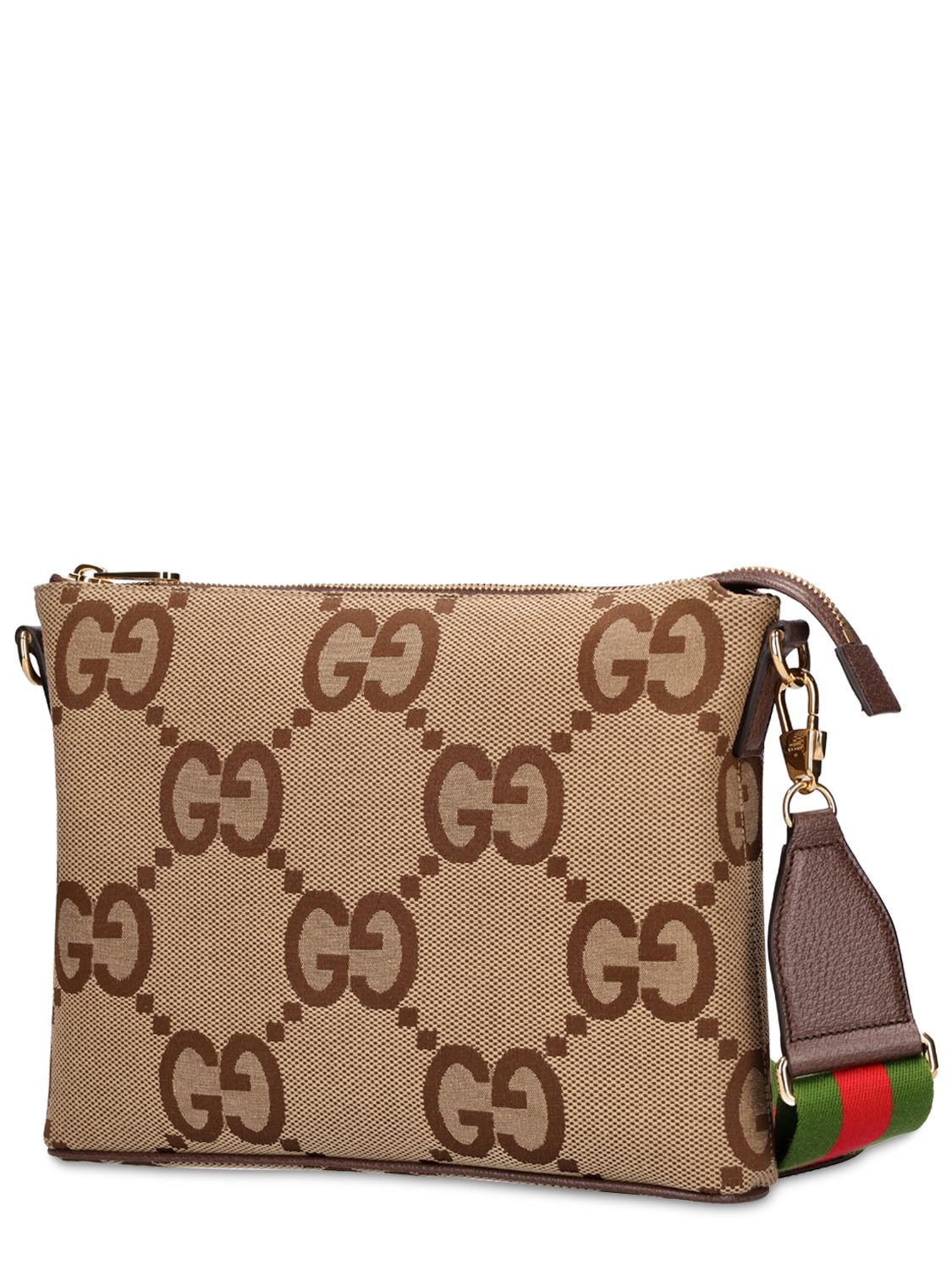 Shop Gucci Jumbo Gg Messenger Bag In Camel,ebony