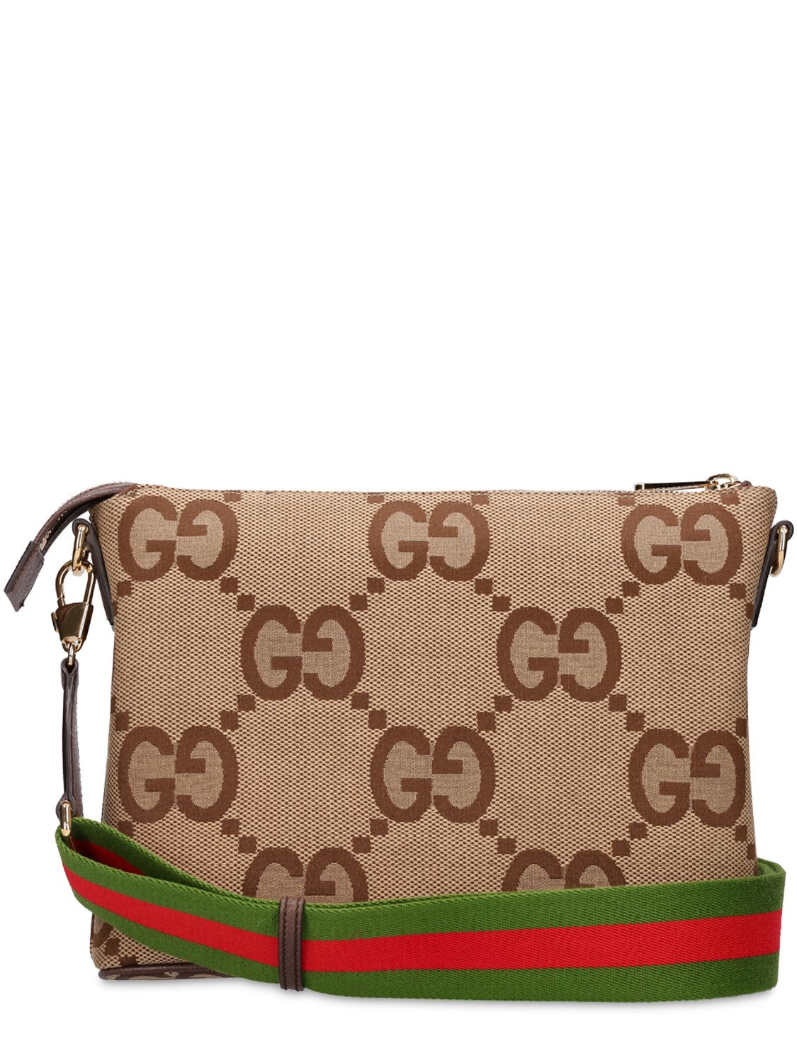 Shop Gucci Jumbo Gg Messenger Bag In Camel,ebony