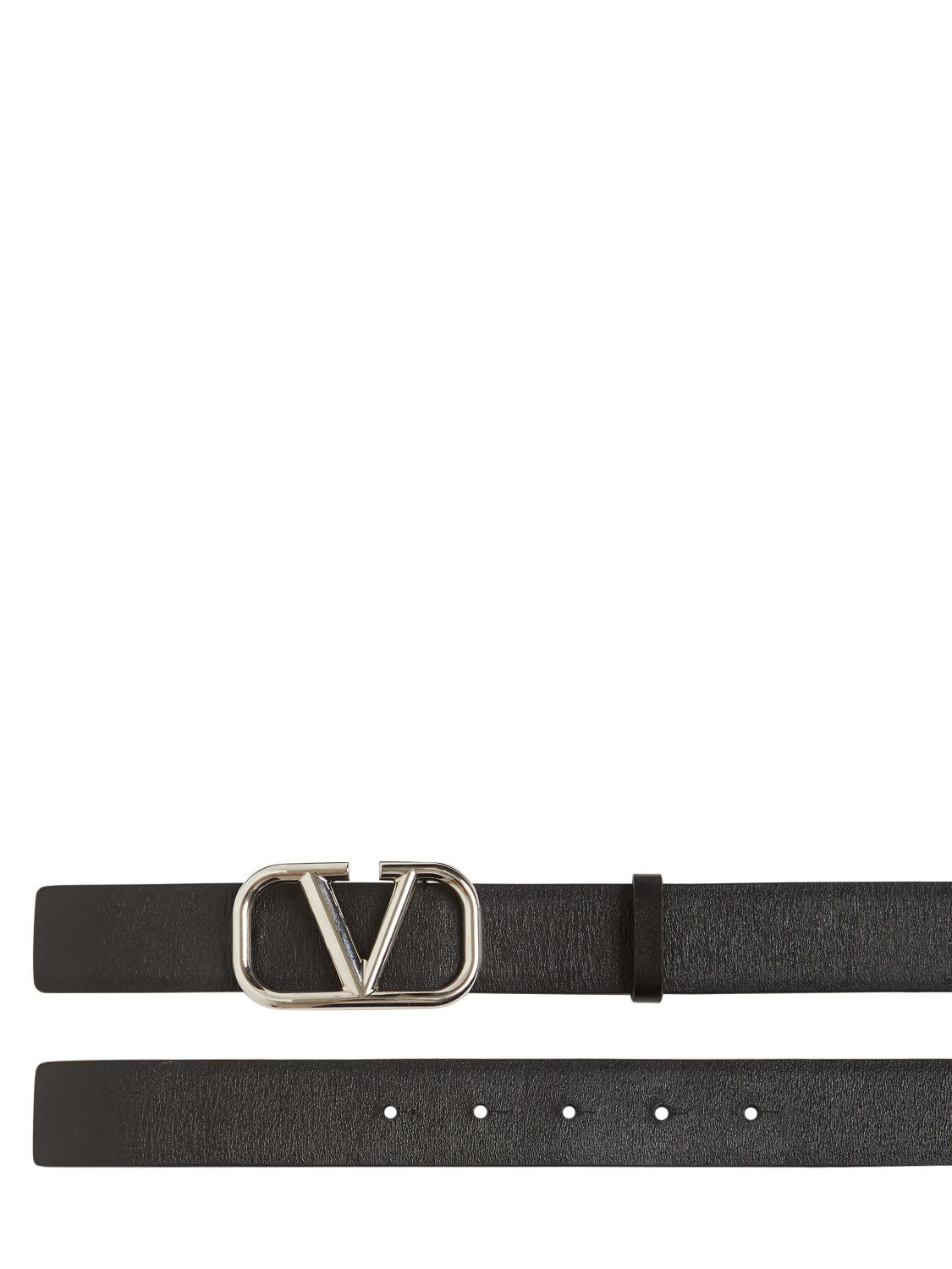Shop Valentino 30mm Leather Belt W/ V Logo Buckle In Black