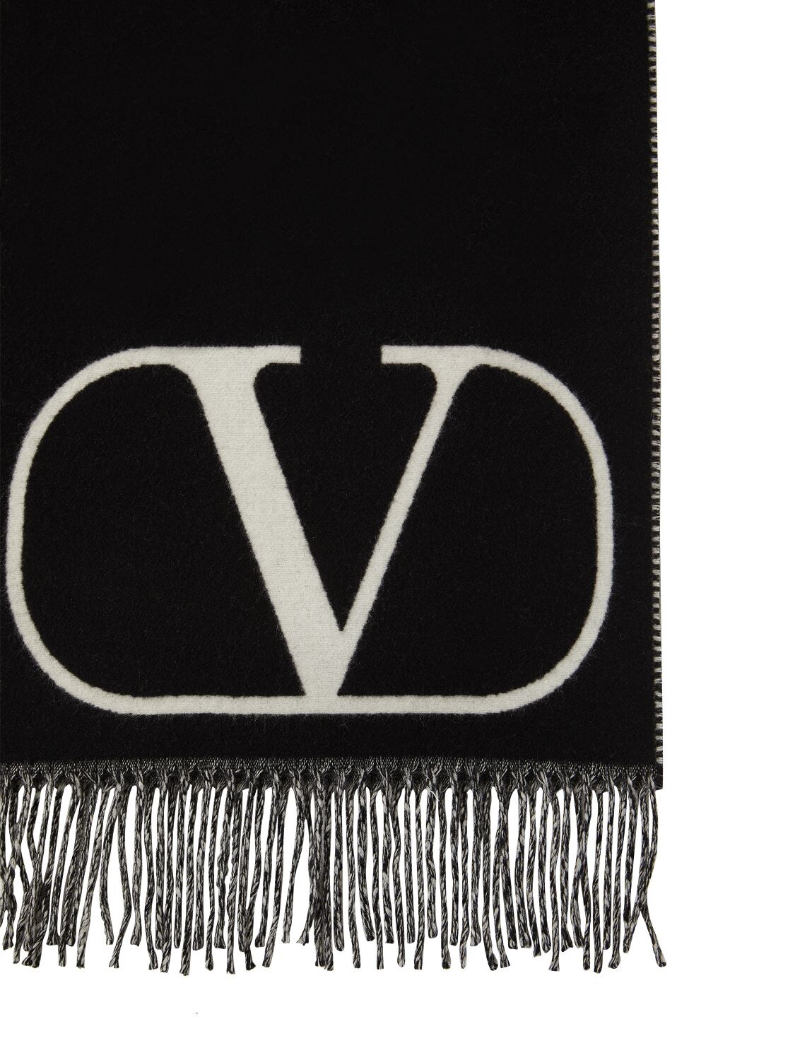 Shop Valentino V Logo Intarsia Wool & Cashmere Scarf In Black
