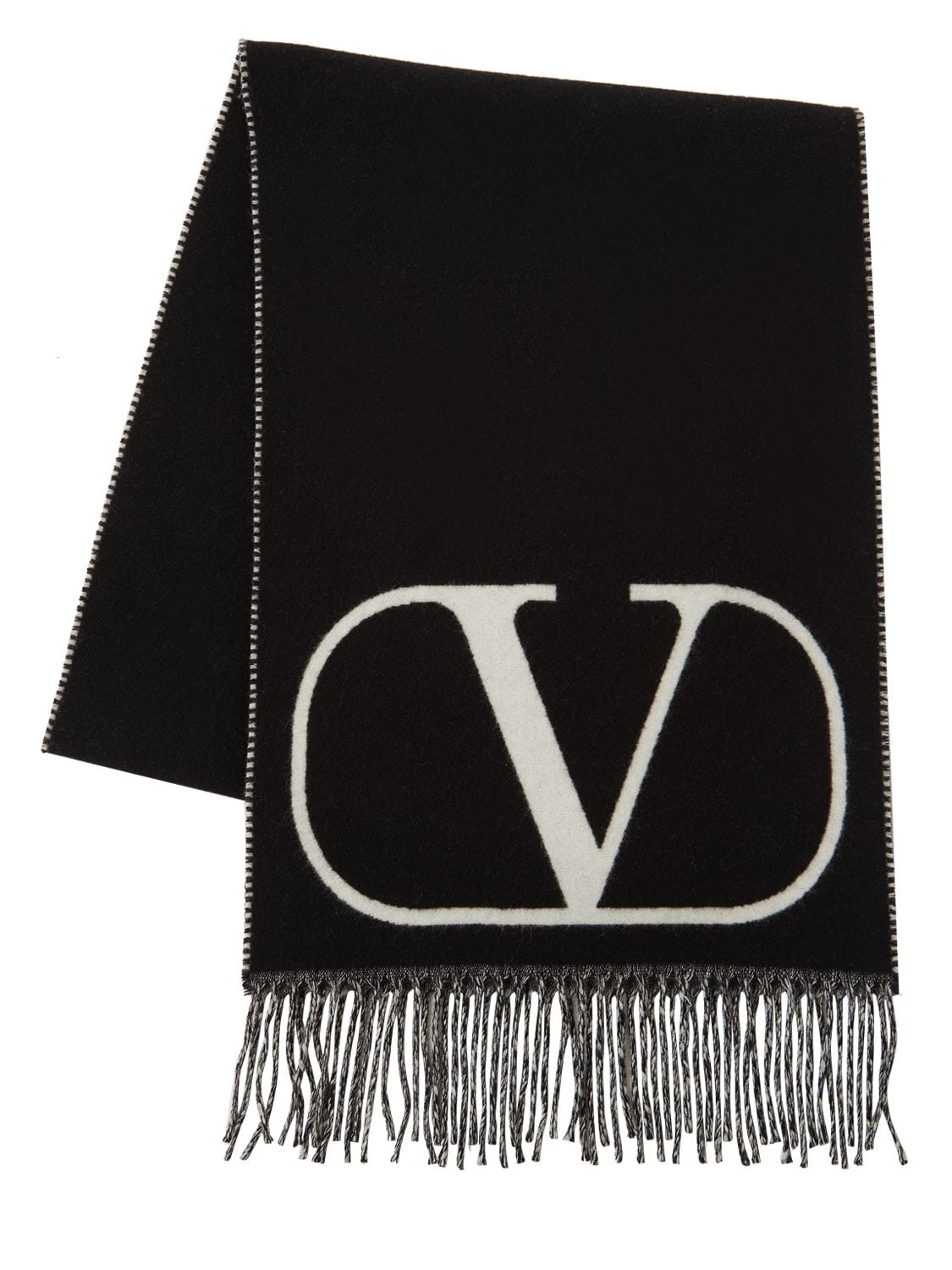 Valentino V Logo Intarsia Wool & Cashmere Scarf In Black