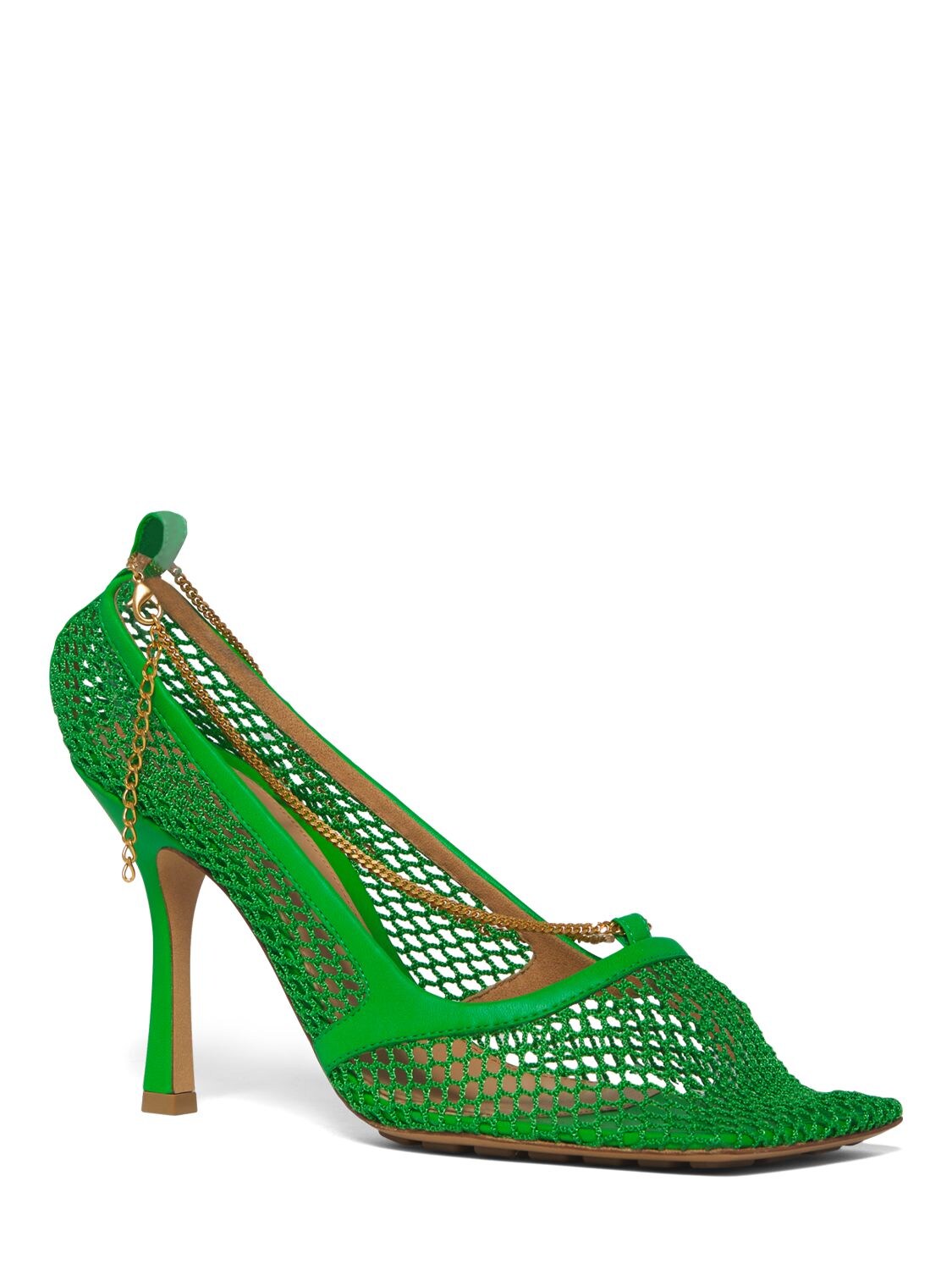 Shop Bottega Veneta 90mm Stretch Mesh & Leather Pumps In Parakeet