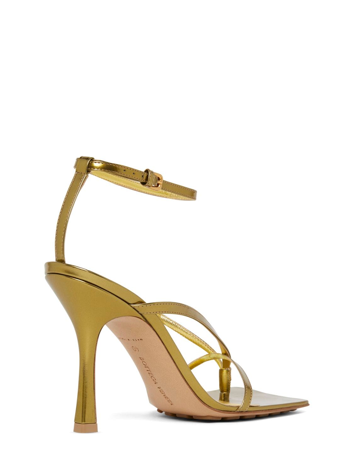 Shop Bottega Veneta 90mm Dot Stretch Leather Sandals In Gold