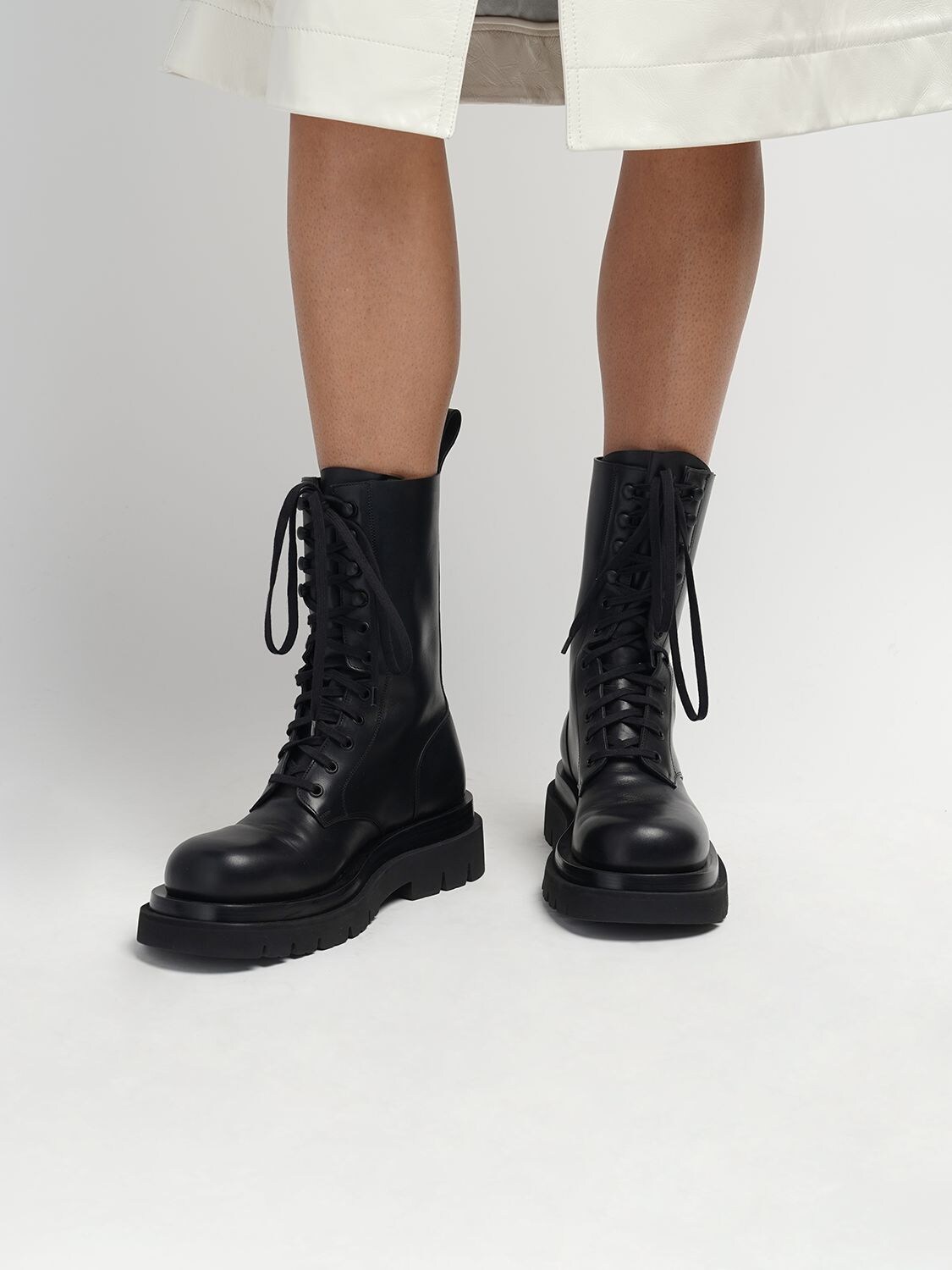 Shop Bottega Veneta 40mm Lug Leather Combat Boots In Black