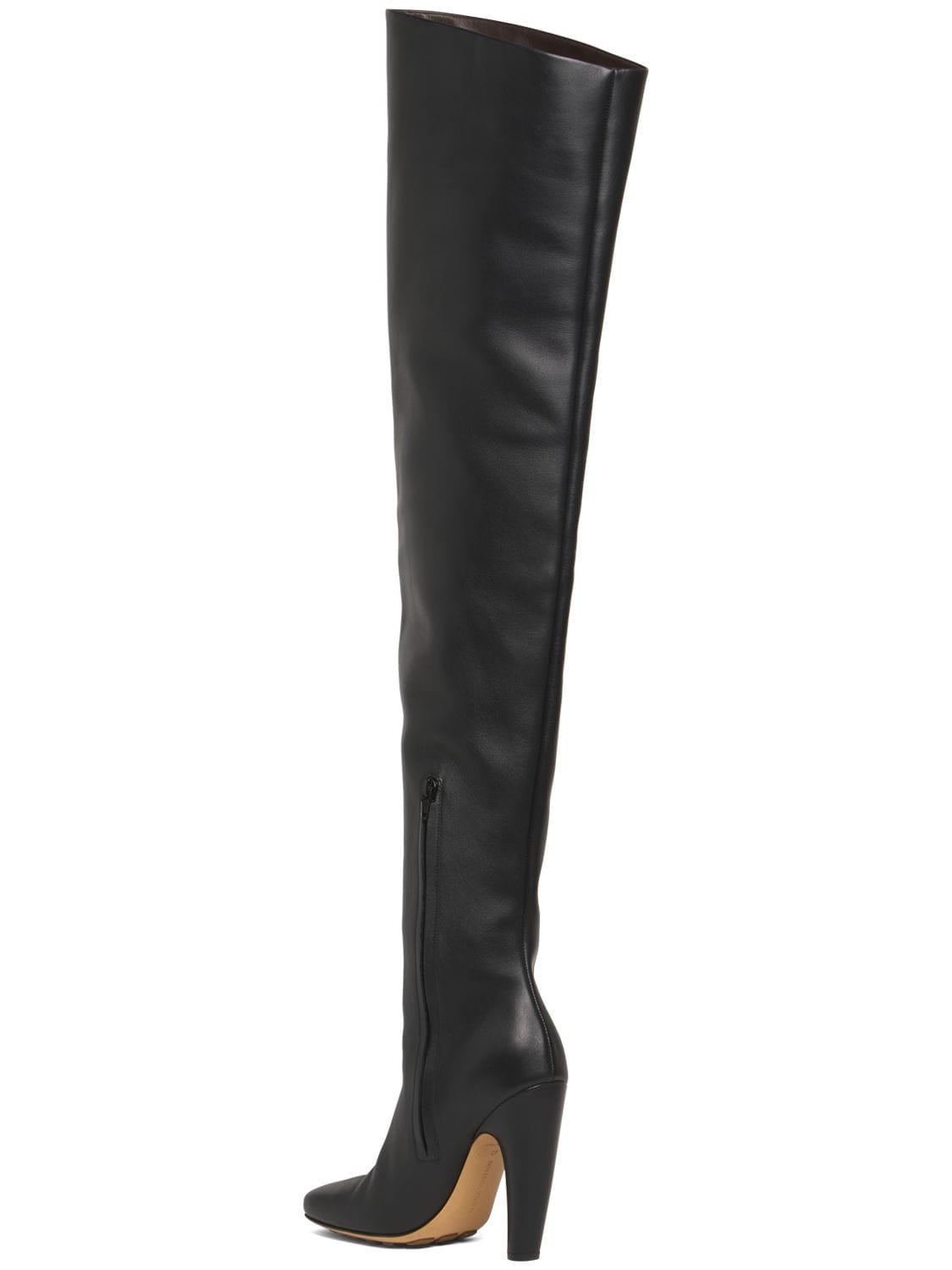 Shop Bottega Veneta 100mm Canalazzo Thigh-high Leather Boots In Black