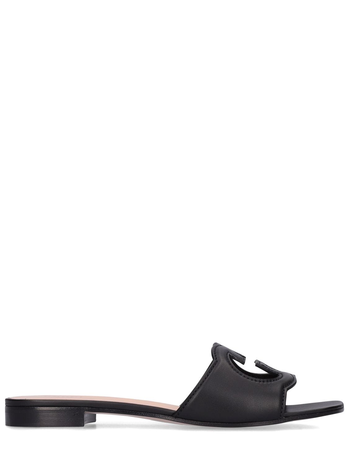 Shop Gucci 20mm Gg Cutout Leather Slide Sandals In Black