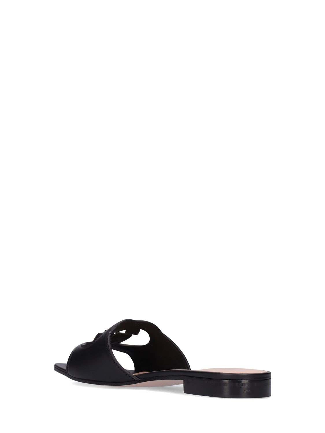 Shop Gucci 20mm Gg Cutout Leather Slide Sandals In Black