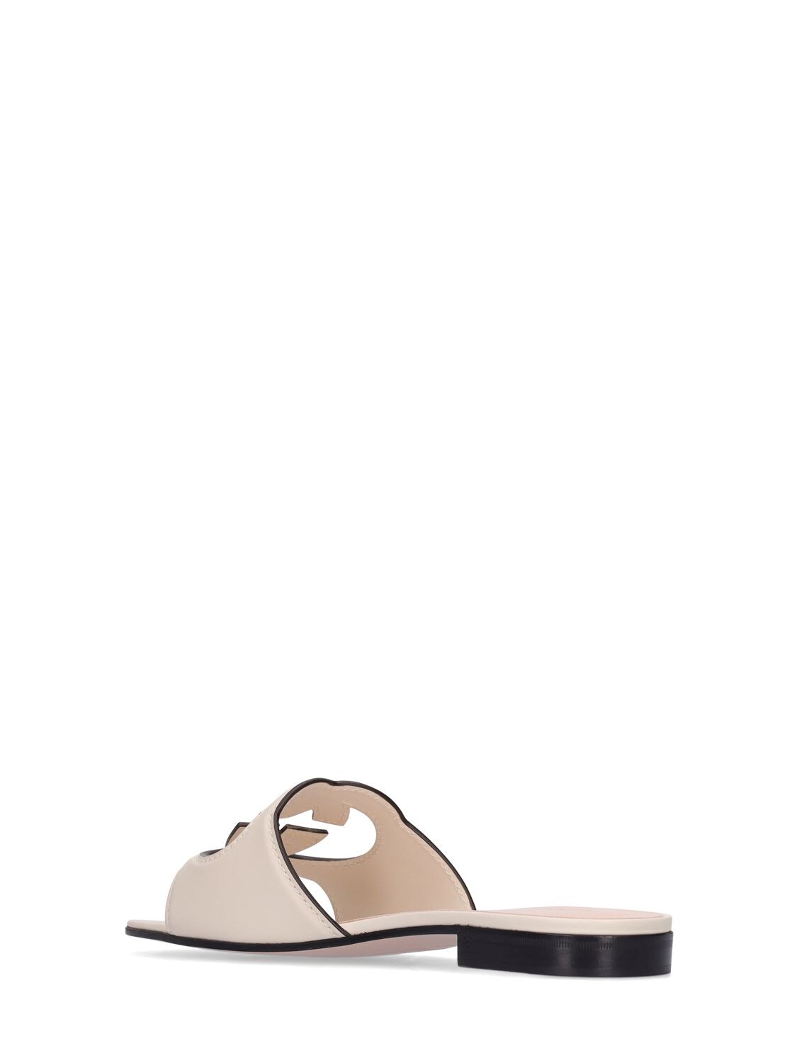 Shop Gucci 20mm Gg Cutout Leather Slide Sandals In Mystic White