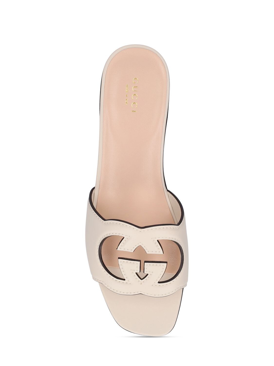 Shop Gucci 20mm Gg Cutout Leather Slide Sandals In Mystic White